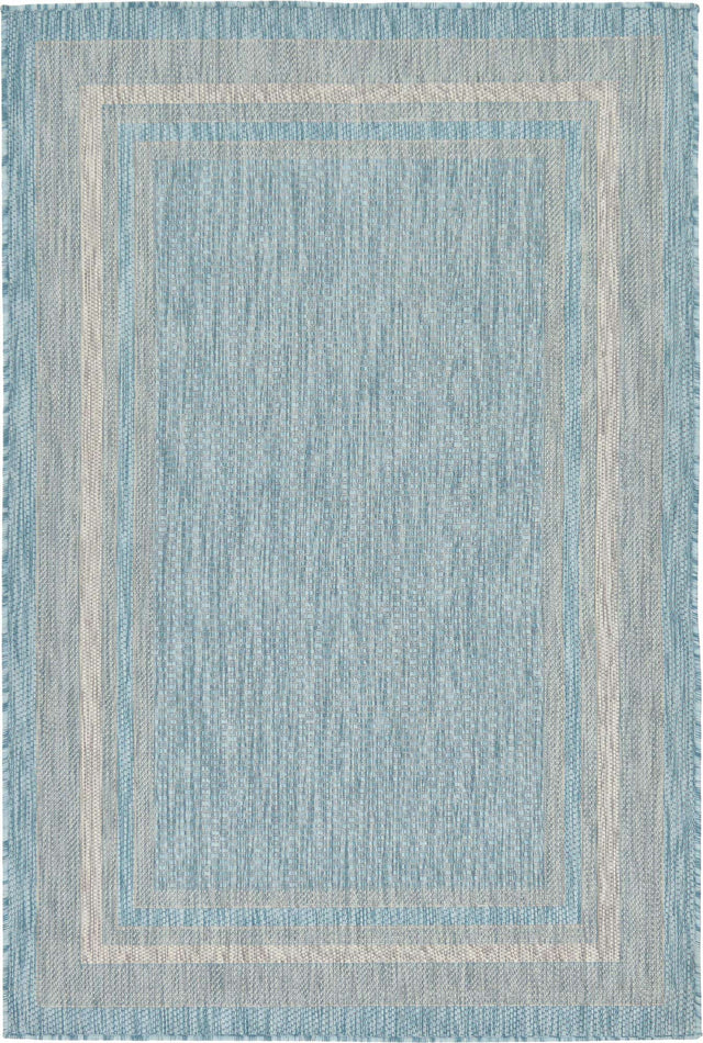 Aquamarine 4' 1 x 6' 1 Outdoor Border Rectangle Area Rug Weather Resistant for Patio, Deck, Terrace, Balcony, Porch 100% Polypropylene Classic Bordered Carpet for Sale at Rug Engine
