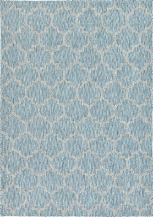 Aquamarine 7' 10 x 11' Outdoor Trellis Rectangle Area Rug Weather Resistant for Patio, Deck, Terrace, Balcony, Porch Geometric Design Water Safe Outside Carpet for Sale at Rug Engine