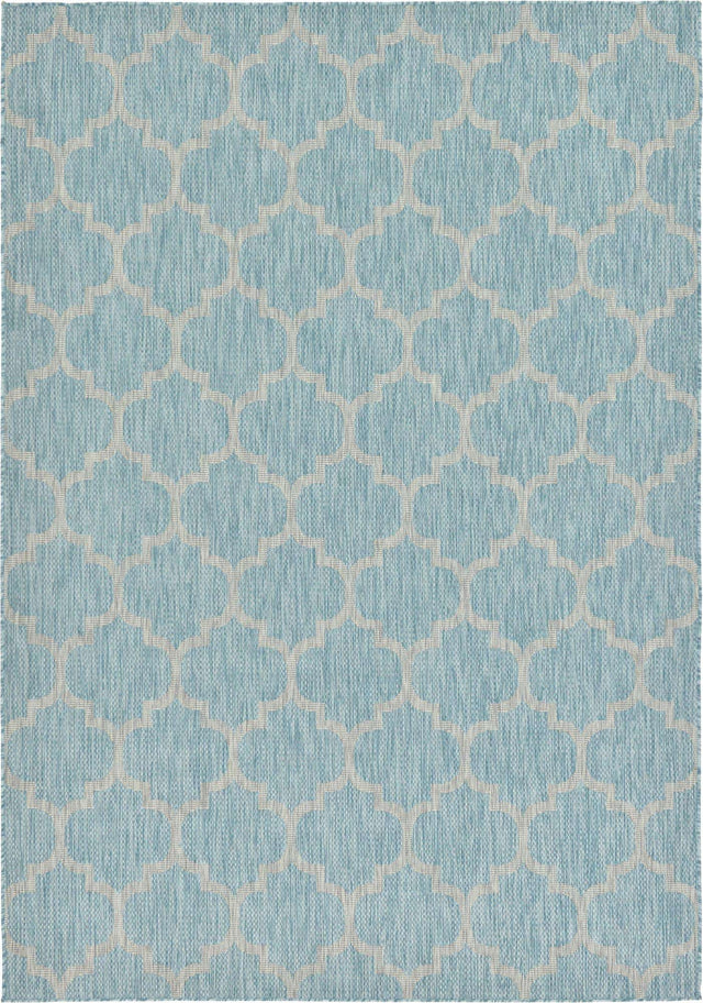 Aquamarine 7' 1 x 10' Outdoor Trellis Rectangle Area Rug Weather Resistant for Patio, Deck, Terrace, Balcony, Porch Geometric Design Water Safe Outside Carpet for Sale at Rug Engine