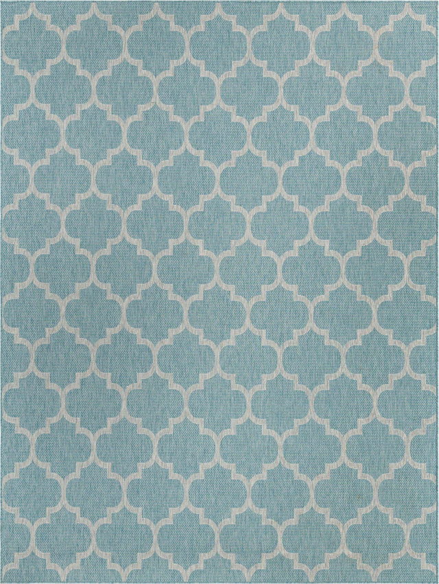 Aquamarine 9' x 12' Outdoor Trellis Rectangle Area Rug Weather Resistant for Patio, Deck, Terrace, Balcony, Porch Geometric Design Water Safe Outside Carpet for Sale at Rug Engine