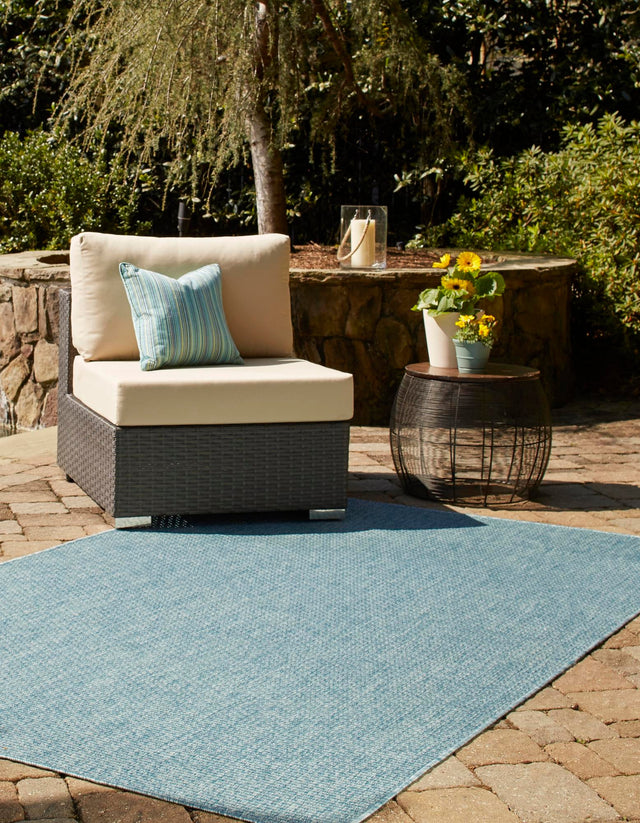 Aquamarine 2' x 3' 1 Outdoor Solid Rectangle Area Rug Weather Resistant for Patio, Deck, Terrace, Balcony, Porch 100% Polypropylene Minimalist Waterproof Carpet for Sale at Rug Engine