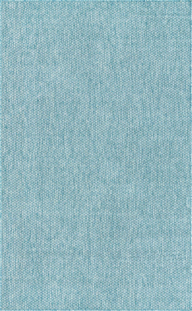 Aquamarine 5' 3 x 8' Outdoor Solid Rectangle Area Rug Weather Resistant for Patio, Deck, Terrace, Balcony, Porch 100% Polypropylene Minimalist Waterproof Carpet for Sale at Rug Engine