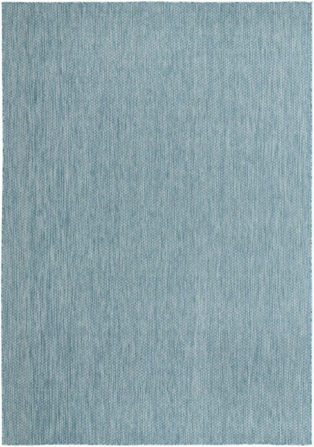Aquamarine 7' 1 x 10' Outdoor Solid Rectangle Area Rug Weather Resistant for Patio, Deck, Terrace, Balcony, Porch 100% Polypropylene Minimalist Waterproof Carpet for Sale at Rug Engine