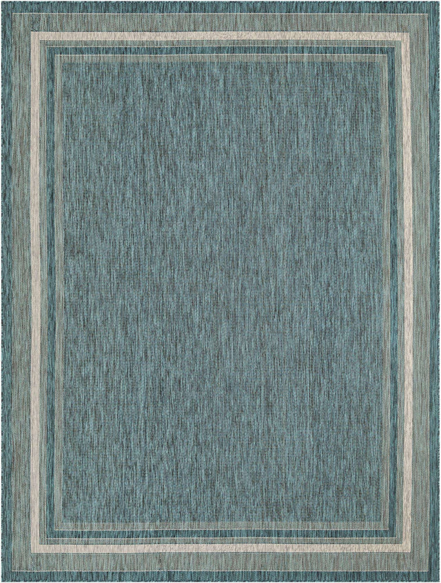 Teal 9' x 12' Outdoor Border Rectangle Area Rug Weather Resistant for Patio, Deck, Terrace, Balcony, Porch 100% Polypropylene Classic Bordered Carpet for Sale at Rug Engine