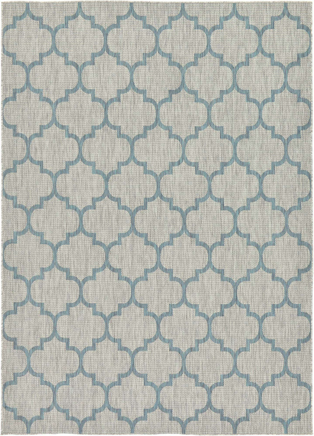 Gray 7' 10 x 11' Outdoor Trellis Rectangle Area Rug Weather Resistant for Patio, Deck, Terrace, Balcony, Porch Geometric Design Water Safe Outside Carpet for Sale at Rug Engine