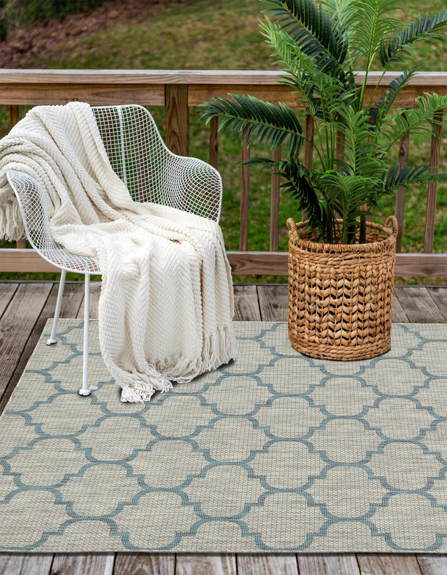 Gray 6' 1 x 9' Outdoor Trellis Rectangle Area Rug Weather Resistant for Patio, Deck, Terrace, Balcony, Porch Geometric Design Water Safe Outside Carpet for Sale at Rug Engine