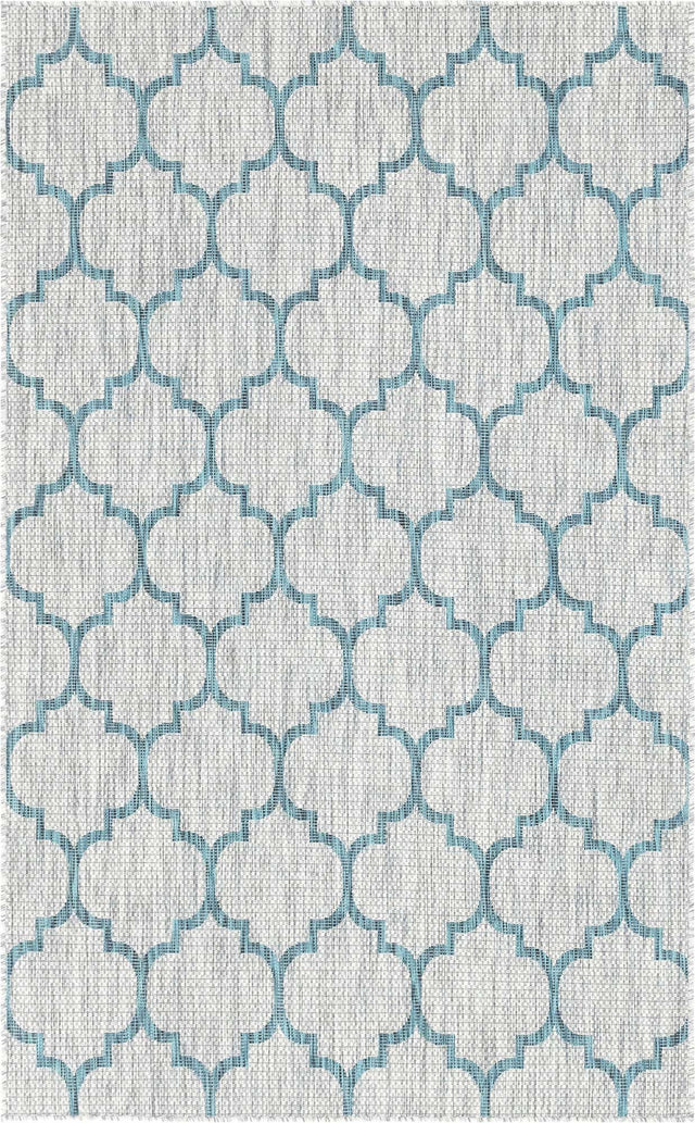 Gray 5' 3 x 8' Outdoor Trellis Rectangle Area Rug Weather Resistant for Patio, Deck, Terrace, Balcony, Porch Geometric Design Water Safe Outside Carpet for Sale at Rug Engine