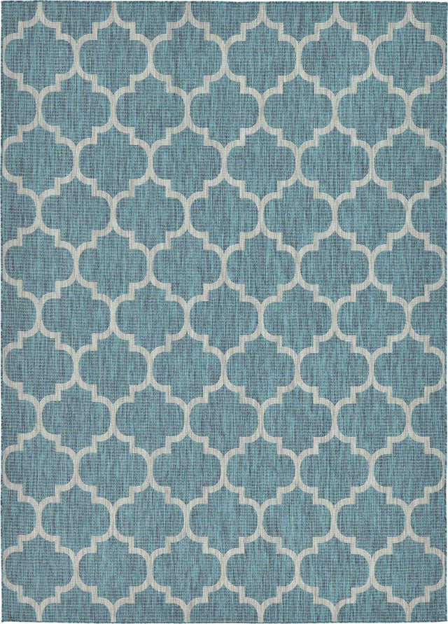 Teal 7' 10 x 11' Outdoor Trellis Rectangle Area Rug Weather Resistant for Patio, Deck, Terrace, Balcony, Porch Geometric Design Water Safe Outside Carpet for Sale at Rug Engine