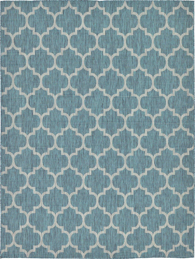 Teal 9' x 12' Outdoor Trellis Rectangle Area Rug Weather Resistant for Patio, Deck, Terrace, Balcony, Porch Geometric Design Water Safe Outside Carpet for Sale at Rug Engine
