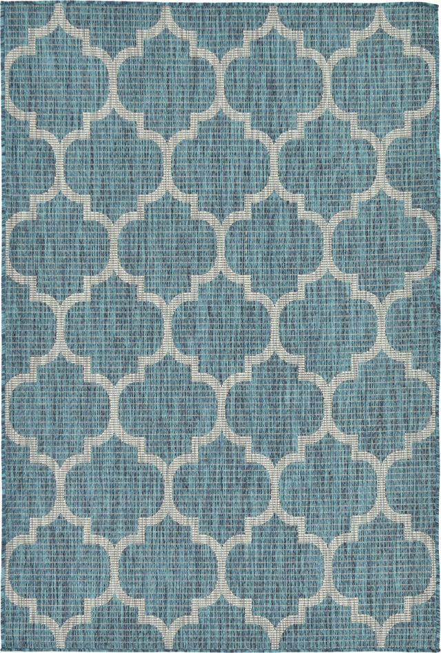 Teal 4' 1 x 6' 1 Outdoor Trellis Rectangle Area Rug Weather Resistant for Patio, Deck, Terrace, Balcony, Porch Geometric Design Water Safe Outside Carpet for Sale at Rug Engine