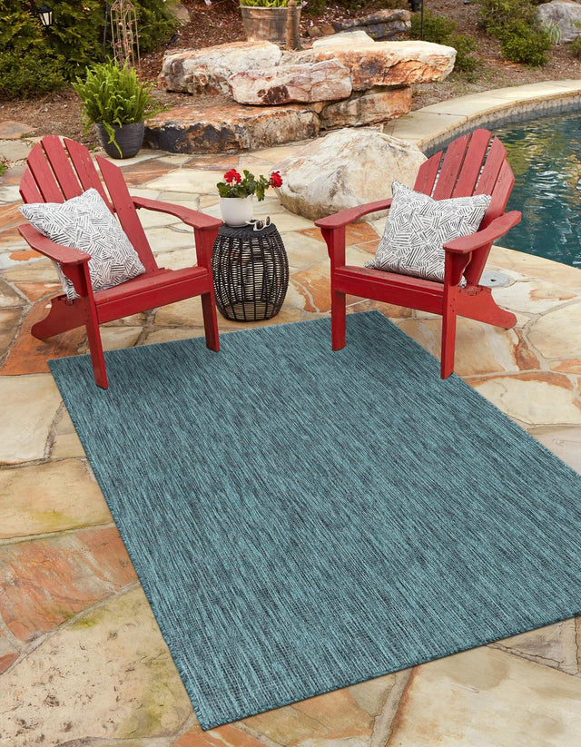 Teal 4' 1 x 6' 1 Outdoor Solid Rectangle Area Rug Weather Resistant for Patio, Deck, Terrace, Balcony, Porch 100% Polypropylene Minimalist Waterproof Carpet for Sale at Rug Engine
