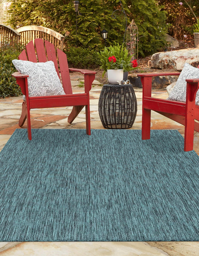 Teal 4' 1 x 6' 1 Outdoor Solid Rectangle Area Rug Weather Resistant for Patio, Deck, Terrace, Balcony, Porch 100% Polypropylene Minimalist Waterproof Carpet for Sale at Rug Engine