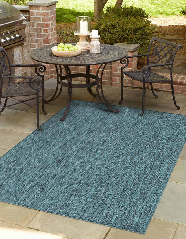 Teal 4' 1 x 6' 1 Outdoor Solid Rectangle Area Rug Weather Resistant for Patio, Deck, Terrace, Balcony, Porch 100% Polypropylene Minimalist Waterproof Carpet for Sale at Rug Engine