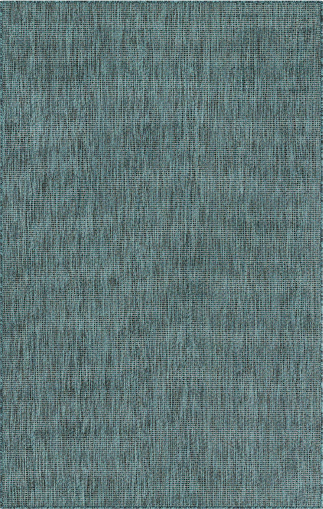 Teal 5' 3 x 8' Outdoor Solid Rectangle Area Rug Weather Resistant for Patio, Deck, Terrace, Balcony, Porch 100% Polypropylene Minimalist Waterproof Carpet for Sale at Rug Engine