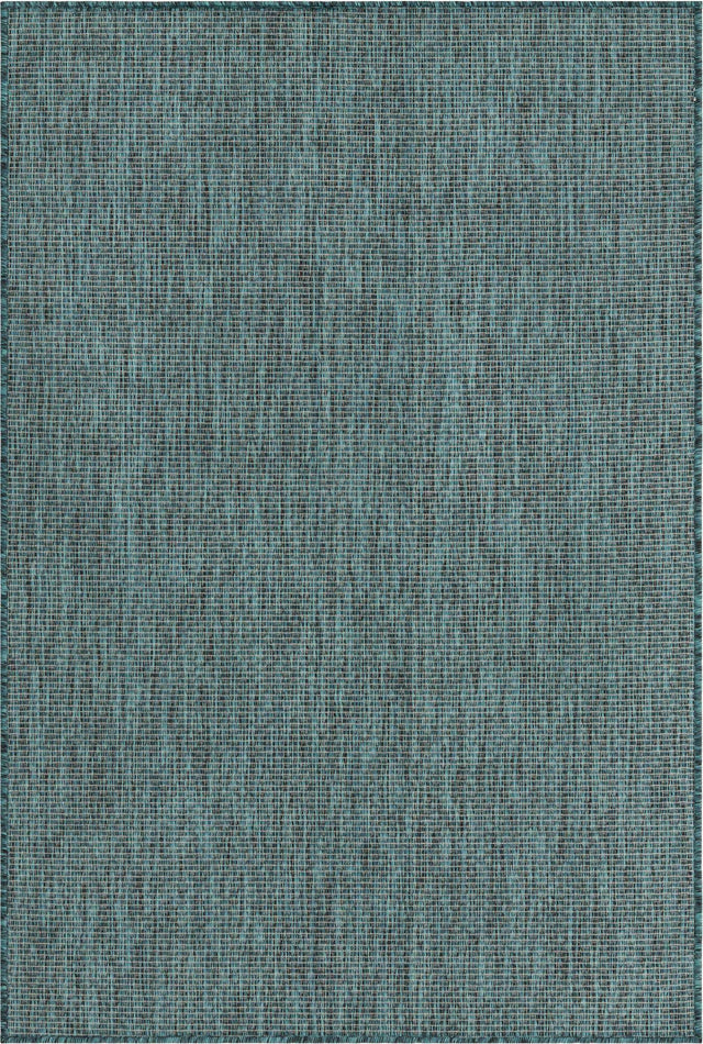 Teal 4' 1 x 6' 1 Outdoor Solid Rectangle Area Rug Weather Resistant for Patio, Deck, Terrace, Balcony, Porch 100% Polypropylene Minimalist Waterproof Carpet for Sale at Rug Engine