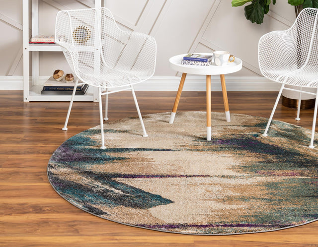 Beige 6' 1 x 6' 1 Aurora Round Area Rug 60% Polypropylene & 40% Polyester Living Dining Room Bedroom Office Modern Decor Carpet for Sale at Rug Engine