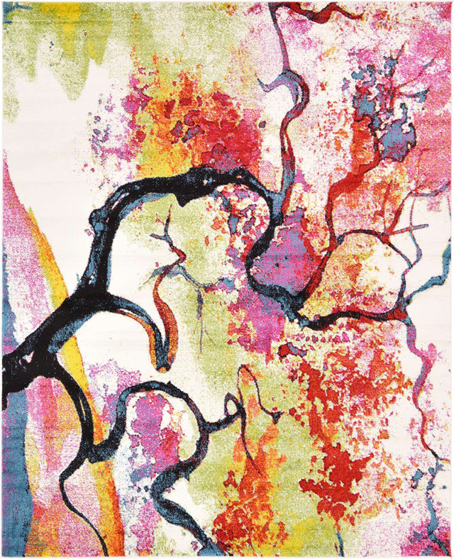 Ivory 8' x 10' Lyon Rectangle Area Rug Vivid Colorful Abstract Modern 100% Polypropylene Carpet for Living Room, Dining, Office for Sale at Rug Engine