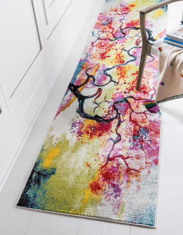 Ivory 2' 7 x 10' Lyon Runner Area Rug Vivid Colorful Abstract Modern 100% Polypropylene Carpet for Living Room, Dining, Office for Sale at Rug Engine