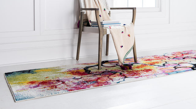 Ivory 2' x 6' 1 Lyon Runner Area Rug Vivid Colorful Abstract Modern 100% Polypropylene Carpet for Living Room, Dining, Office for Sale at Rug Engine