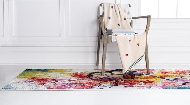 Ivory 2' x 6' 1 Lyon Runner Area Rug Vivid Colorful Abstract Modern 100% Polypropylene Carpet for Living Room, Dining, Office for Sale at Rug Engine