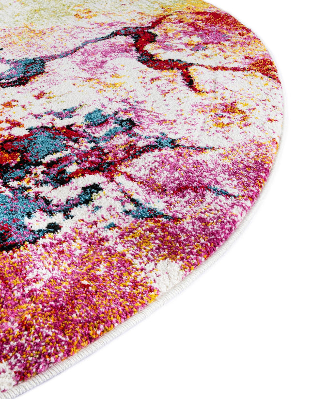 Ivory 6' 1 x 6' 1 Lyon Round Area Rug Vivid Colorful Abstract Modern 100% Polypropylene Carpet for Living Room, Dining, Office for Sale at Rug Engine