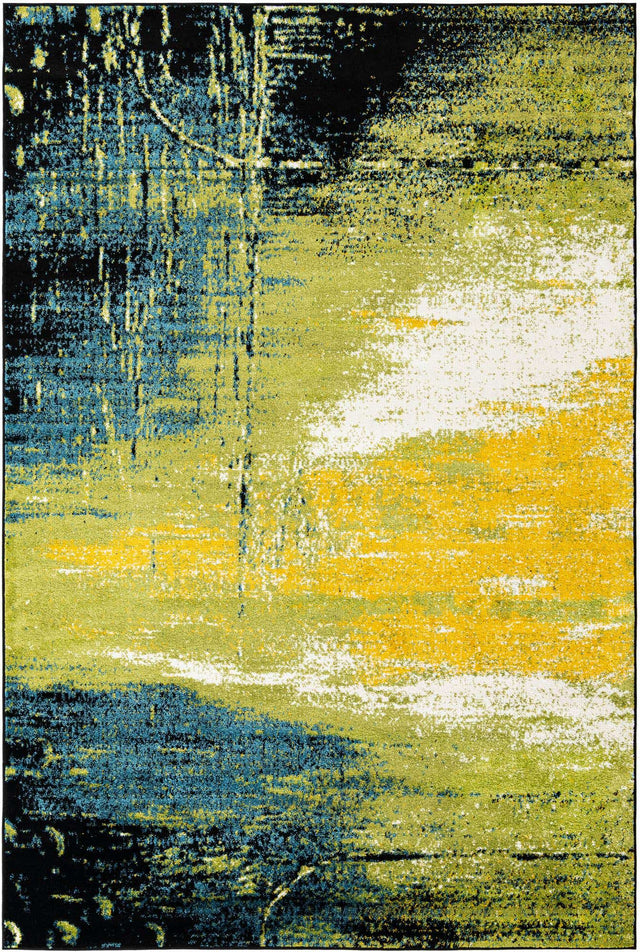 Light Green 6' 1 x 9' Lyon Rectangle Area Rug Vivid Colorful Abstract Modern 100% Polypropylene Carpet for Living Room, Dining, Office for Sale at Rug Engine
