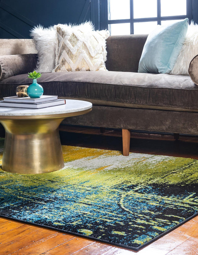 Light Green 4' 1 x 6' 1 Lyon Rectangle Area Rug Vivid Colorful Abstract Modern 100% Polypropylene Carpet for Living Room, Dining, Office for Sale at Rug Engine