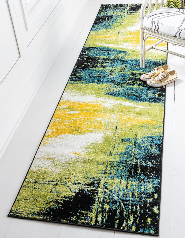 Light Green 2' 7 x 10' Lyon Runner Area Rug Vivid Colorful Abstract Modern 100% Polypropylene Carpet for Living Room, Dining, Office for Sale at Rug Engine