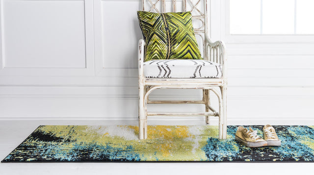 Light Green 2' 7 x 10' Lyon Runner Area Rug Vivid Colorful Abstract Modern 100% Polypropylene Carpet for Living Room, Dining, Office for Sale at Rug Engine