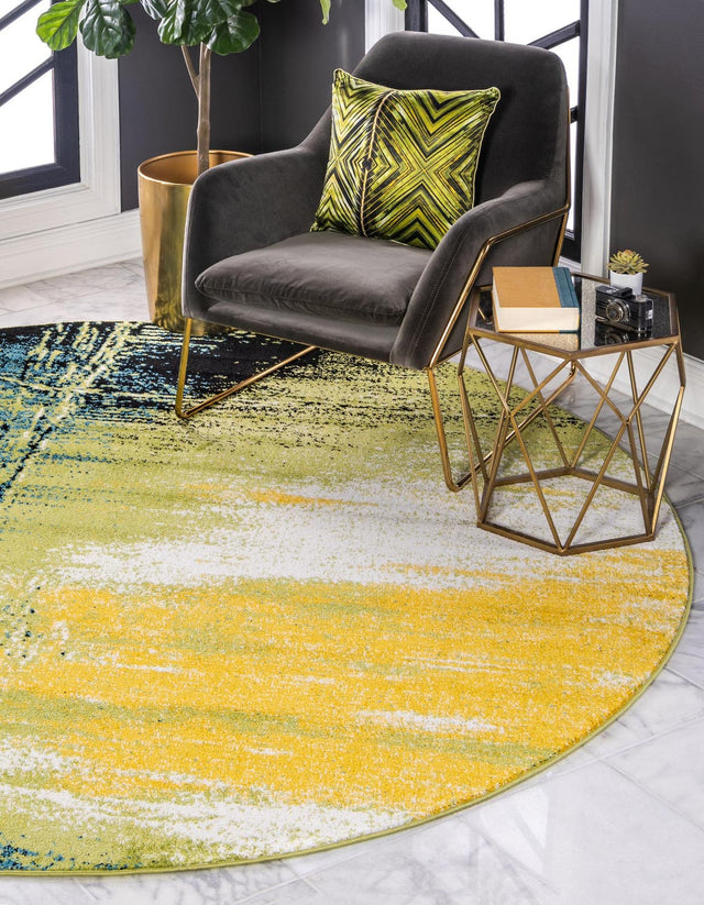 Light Green 8' x 8' Lyon Round Area Rug Vivid Colorful Abstract Modern 100% Polypropylene Carpet for Living Room, Dining, Office for Sale at Rug Engine