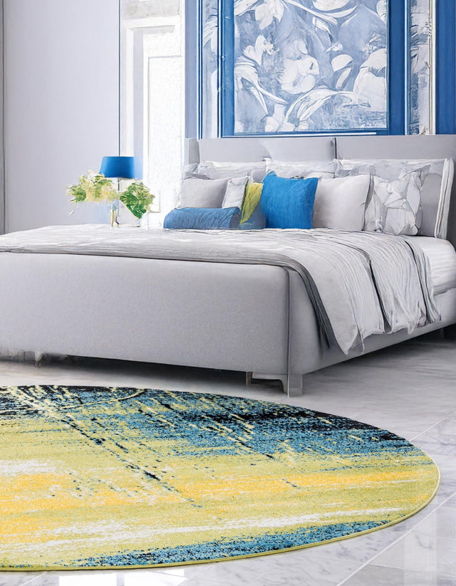 Light Green 8' x 8' Lyon Round Area Rug Vivid Colorful Abstract Modern 100% Polypropylene Carpet for Living Room, Dining, Office for Sale at Rug Engine