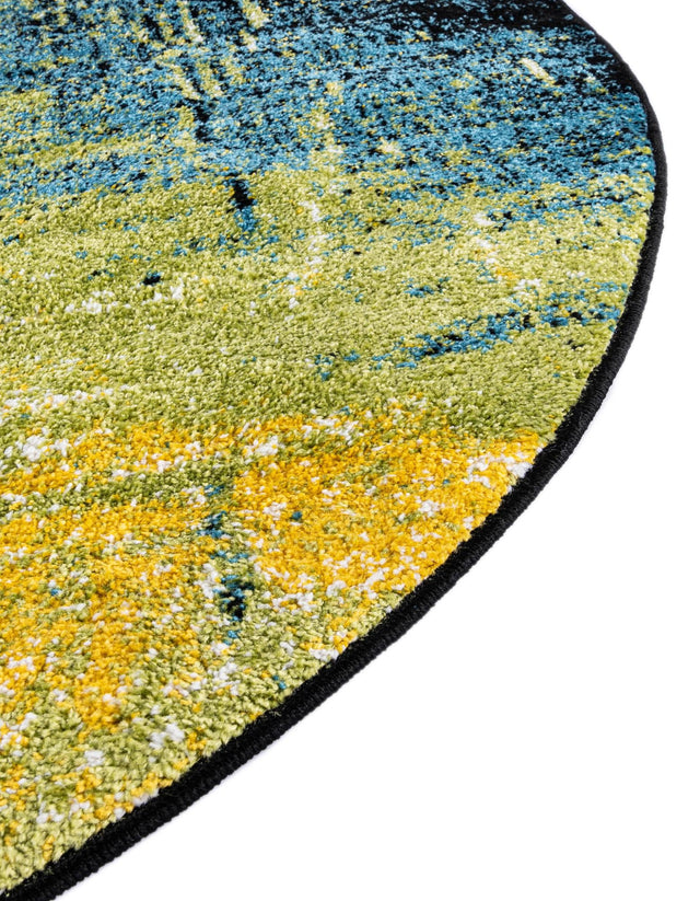 Light Green 6' 1 x 6' 1 Lyon Round Area Rug Vivid Colorful Abstract Modern 100% Polypropylene Carpet for Living Room, Dining, Office for Sale at Rug Engine