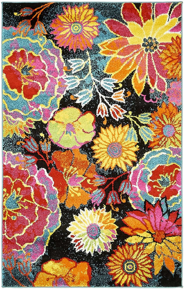 Black 3' 3 x 5' 3 Lyon Rectangle Area Rug Vivid Colorful Abstract Modern 100% Polypropylene Carpet for Living Room, Dining, Office for Sale at Rug Engine