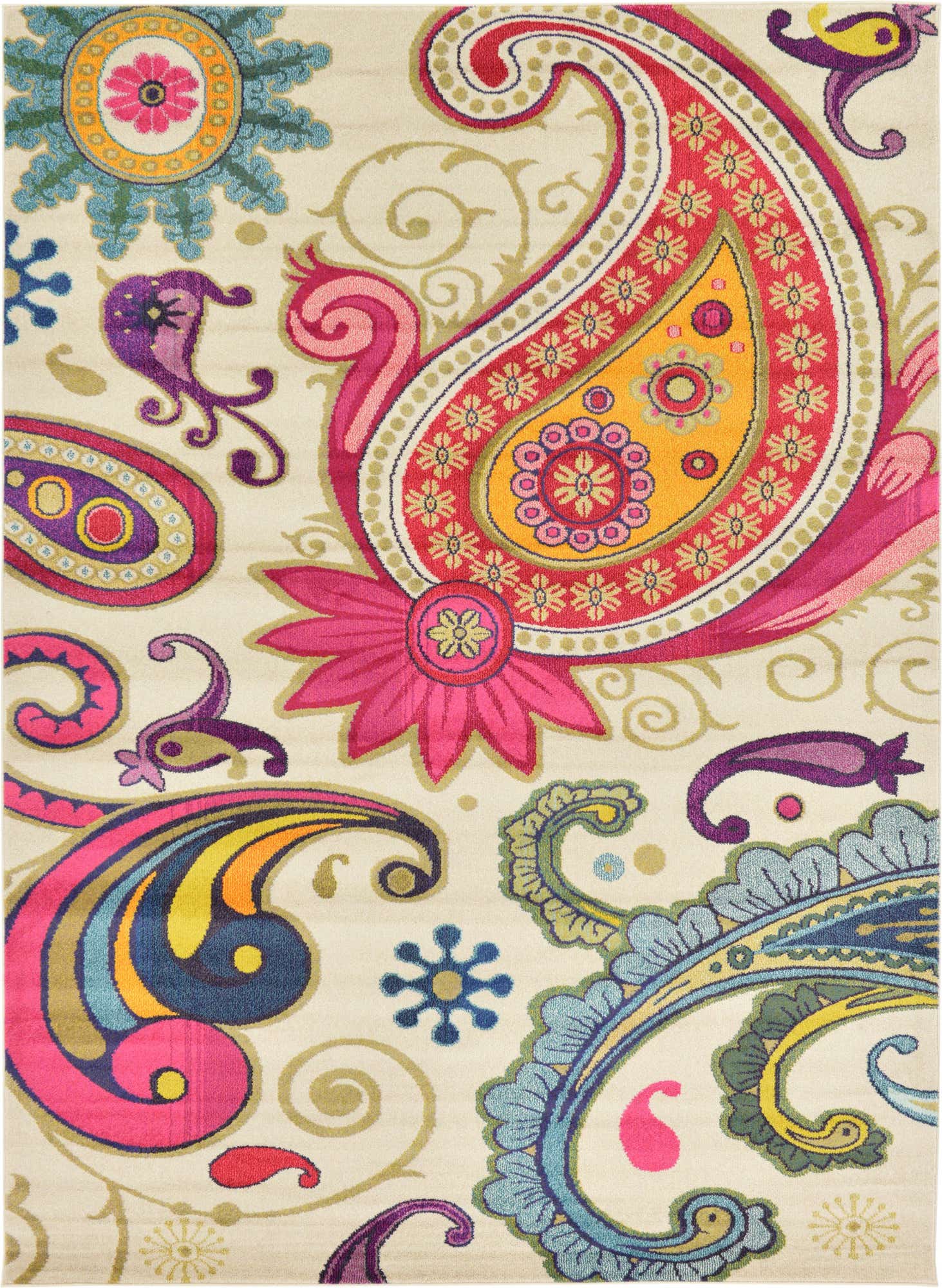 Cream 8' x 11' Estrella Rectangle Area Rug 100% Polypropylene Non-Shedding Stain Resistant Carpet Colorful Modern Abstract Design Easy Clean for Home Decor for Sale at Rug Engine