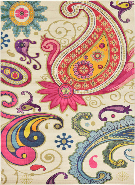 Cream 8' x 11' Estrella Rectangle Area Rug 100% Polypropylene Non-Shedding Stain Resistant Carpet Colorful Modern Abstract Design Easy Clean for Home Decor for Sale at Rug Engine