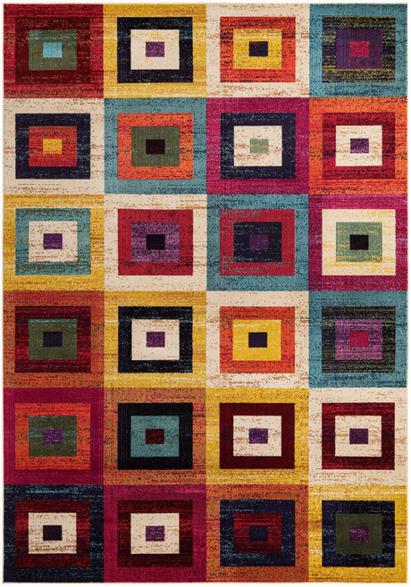 Multicolor 8' x 11' Estrella Rectangle Area Rug 100% Polypropylene Non-Shedding Stain Resistant Carpet Colorful Modern Abstract Design Easy Clean for Home Decor for Sale at Rug Engine