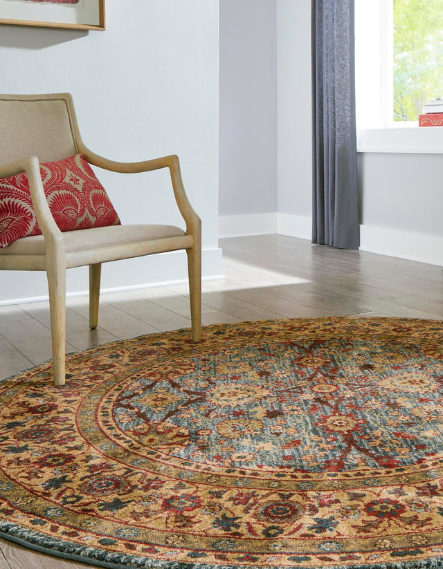 Blue 6' 1 x 6' 1 Edinburgh Round Area Rug 100% Polypropylene Easy Clean With Cotton Backing Traditional Classic Design Carpet for Living, Dining Room, Office for Sale at Rug Engine