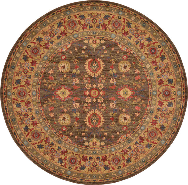 Light Brown 8' x 8' Edinburgh Round Area Rug 100% Polypropylene Easy Clean With Cotton Backing Traditional Classic Design Carpet for Living, Dining Room, Office for Sale at Rug Engine