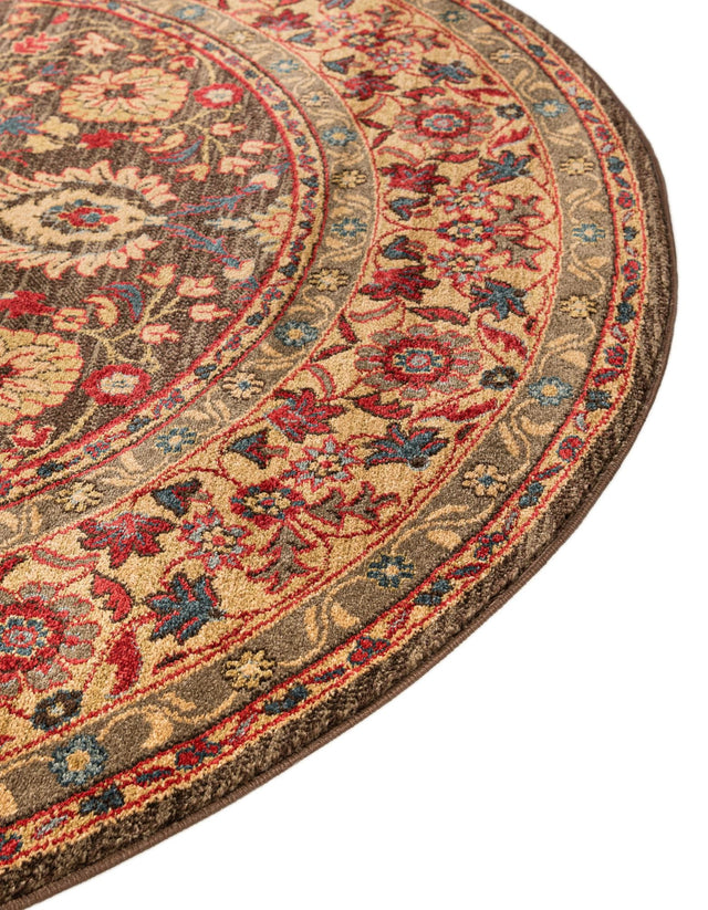 Light Brown 8' x 8' Edinburgh Round Area Rug 100% Polypropylene Easy Clean With Cotton Backing Traditional Classic Design Carpet for Living, Dining Room, Office for Sale at Rug Engine