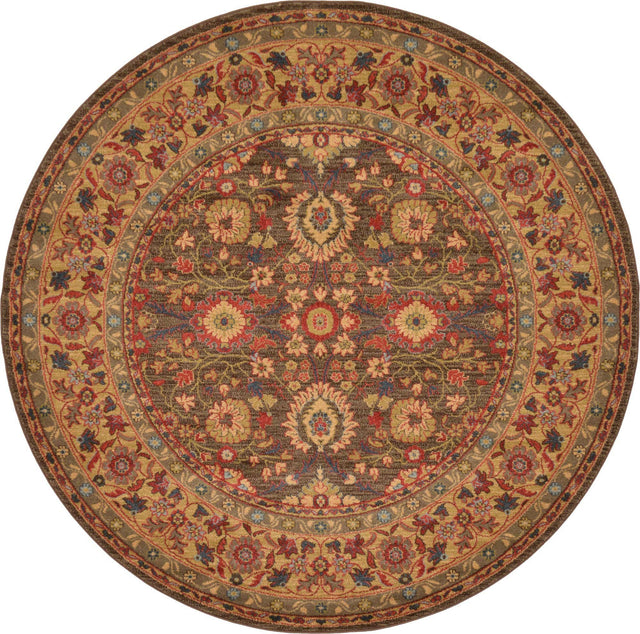 Light Brown 6' 1 x 6' 1 Edinburgh Round Area Rug 100% Polypropylene Easy Clean With Cotton Backing Traditional Classic Design Carpet for Living, Dining Room, Office for Sale at Rug Engine