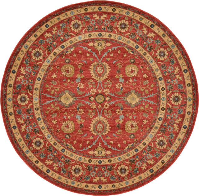 Red 8' x 8' Edinburgh Round Area Rug 100% Polypropylene Easy Clean With Cotton Backing Traditional Classic Design Carpet for Living, Dining Room, Office for Sale at Rug Engine