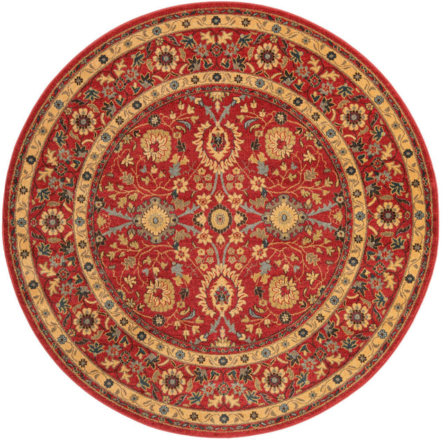 Red 6' 1 x 6' 1 Edinburgh Round Area Rug 100% Polypropylene Easy Clean With Cotton Backing Traditional Classic Design Carpet for Living, Dining Room, Office for Sale at Rug Engine