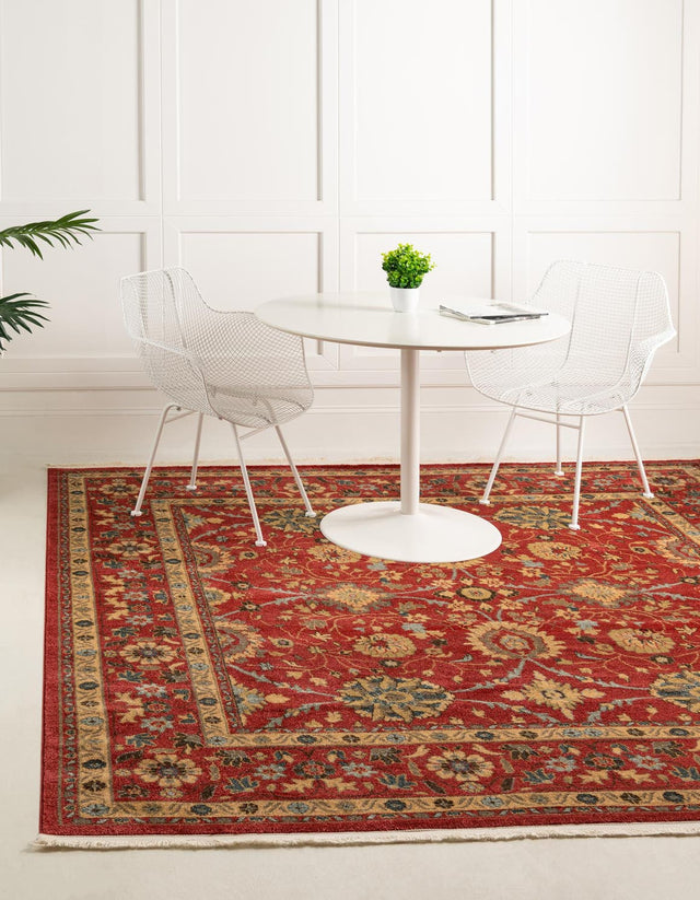 Red 8' x 8' Edinburgh Square Area Rug 100% Polypropylene Easy Clean With Cotton Backing Traditional Classic Design Carpet for Living, Dining Room, Office for Sale at Rug Engine
