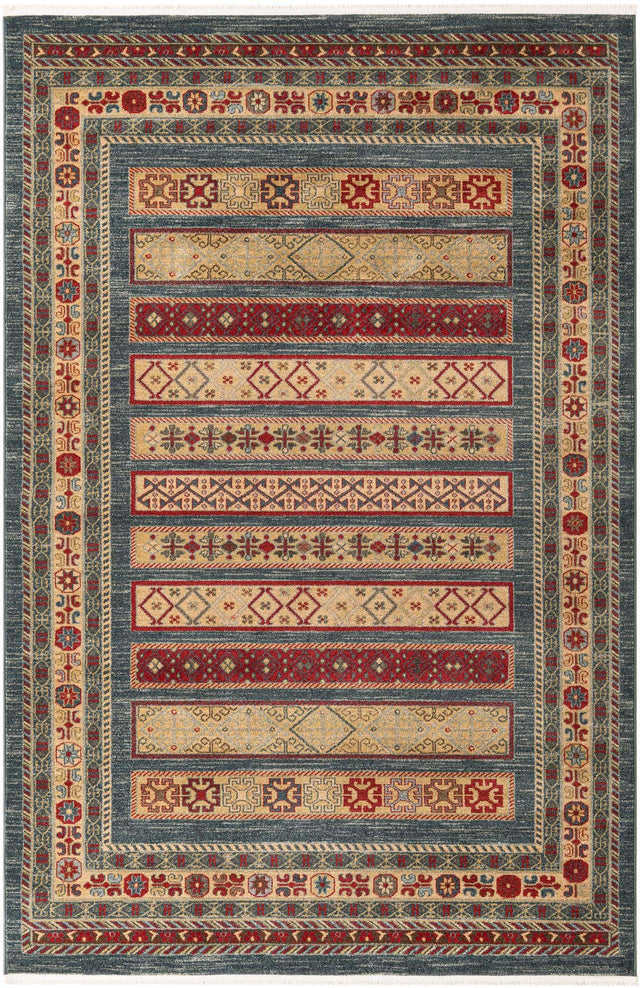 Blue 6' 1 x 9' Fars Rectangle Area Rug 100% Polypropylene Unique Traditional Carpet for Classical Living, Dining Room & Office Spaces for Sale at Rug Engine