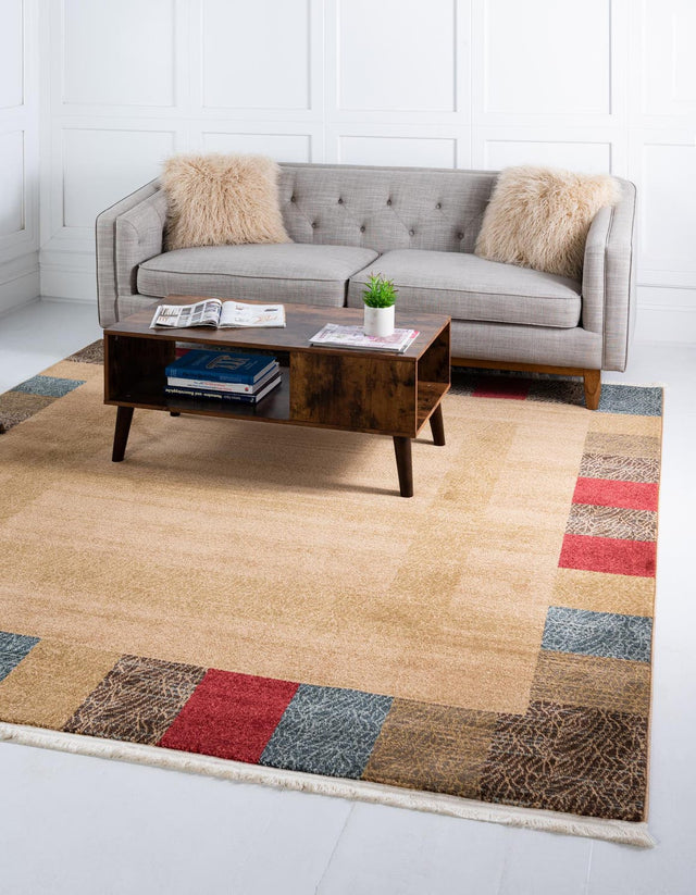 Beige 8' x 8' Fars Square Area Rug 100% Polypropylene Unique Traditional Carpet for Classical Living, Dining Room & Office Spaces for Sale at Rug Engine