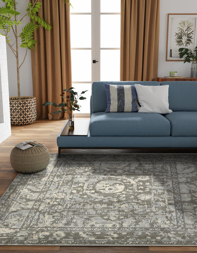 Gray 6' 1 x 6' 1 La Jolla Square Area Rug 100% Polypropylene Traditional Pattern Easy Clean Carpet for Living, Dining, Bedroom, Office for Sale at Rug Engine