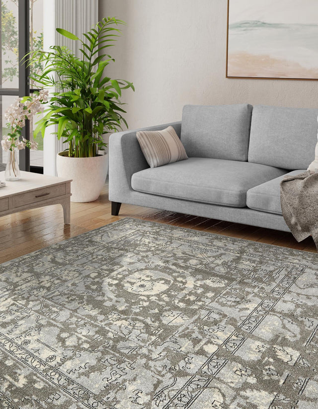 Gray 6' 1 x 6' 1 La Jolla Square Area Rug 100% Polypropylene Traditional Pattern Easy Clean Carpet for Living, Dining, Bedroom, Office for Sale at Rug Engine