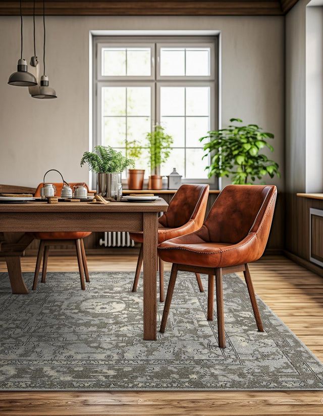 Gray 6' 1 x 6' 1 La Jolla Square Area Rug 100% Polypropylene Traditional Pattern Easy Clean Carpet for Living, Dining, Bedroom, Office for Sale at Rug Engine