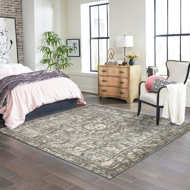 Gray 6' 1 x 6' 1 La Jolla Square Area Rug 100% Polypropylene Traditional Pattern Easy Clean Carpet for Living, Dining, Bedroom, Office for Sale at Rug Engine