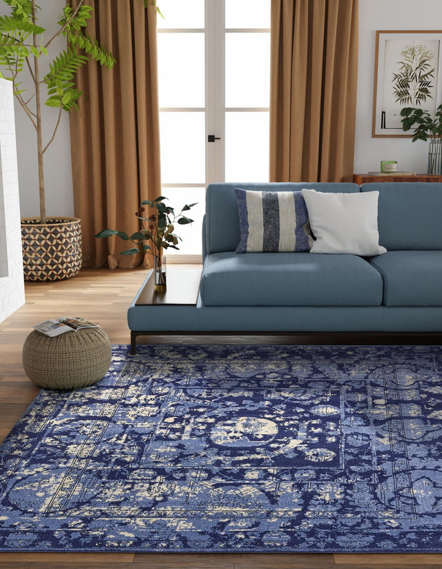 Blue 7' 10 x 7' 10 La Jolla Square Area Rug 100% Polypropylene Traditional Pattern Easy Clean Carpet for Living, Dining, Bedroom, Office for Sale at Rug Engine
